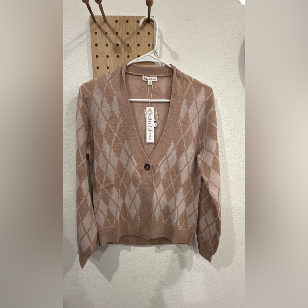 NWT Cassidy Argyle Cardigan by For Love and Lemons in‎ Brown/Pink Size Small - Picture 2 of 4